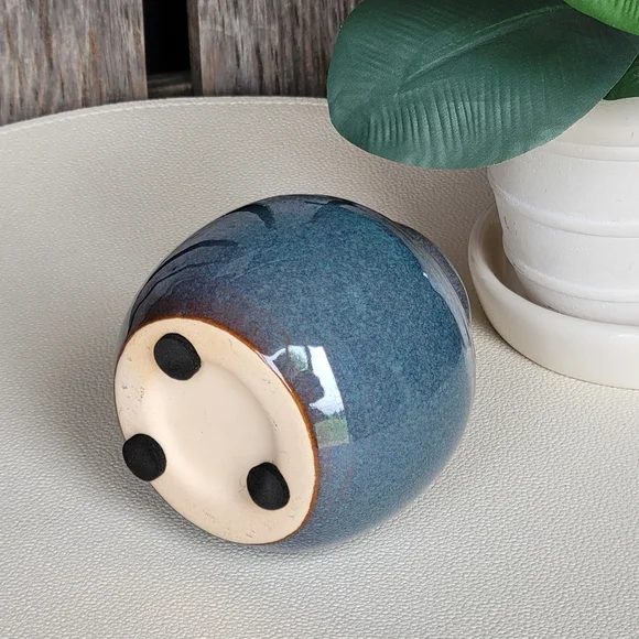 Succluent Glazed Blue Ceramic Vase - Picture 5 of 7